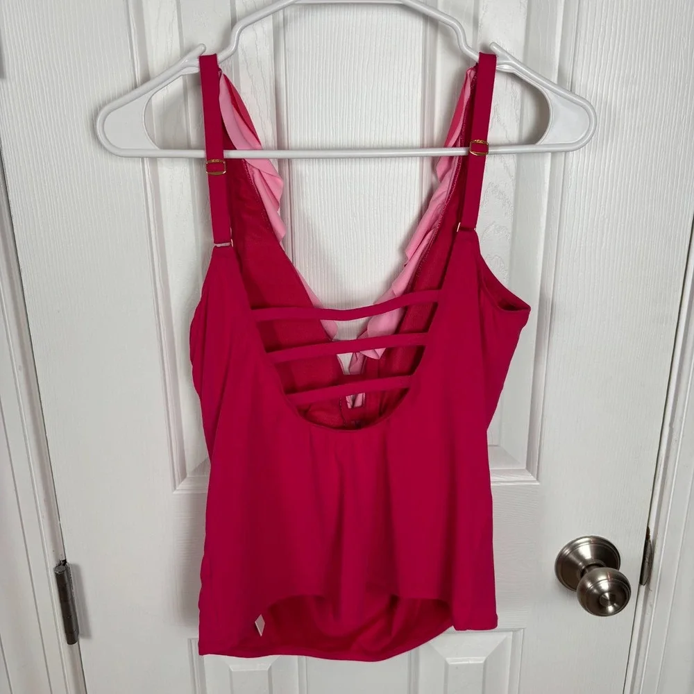 Bleu Rod Beattie Tankini Swimsuit Ruffle Front Lattice Back Hot Pink Sz‎ 6 NEW